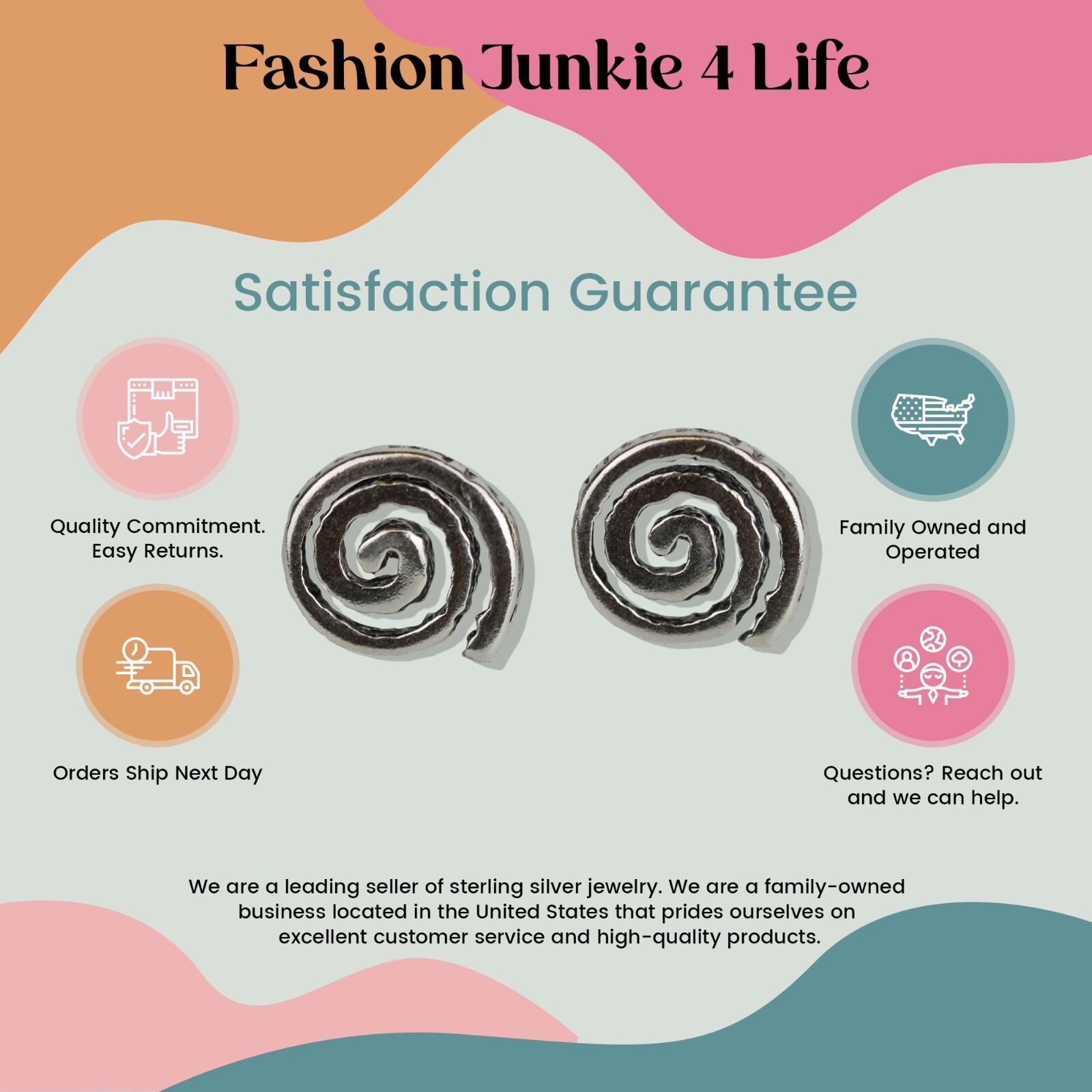 FashionJunkie4Life Sterling Silver Tornado Swirl Stud Earrings | 0.5 inch Spiral