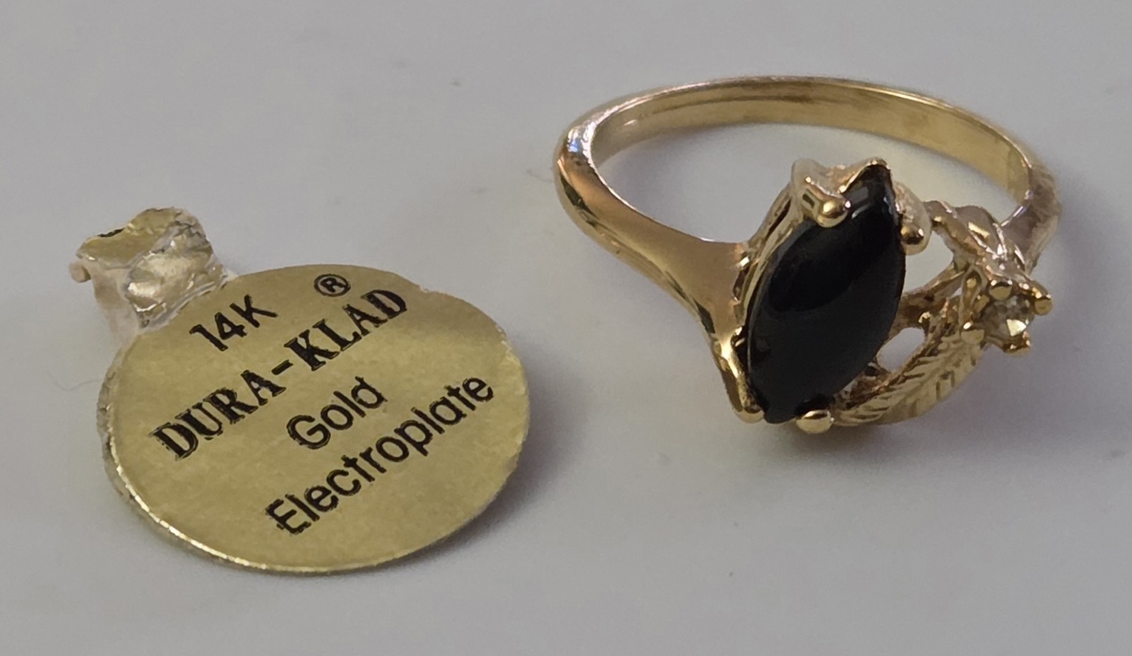 Vintage 14kt Yellow Gold Eletroplate Dura-Klad Onyx & CZ Size 6 Ring, NEW