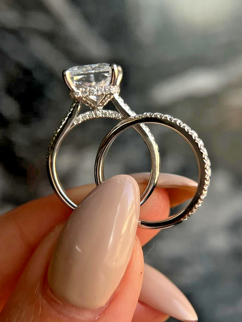 4.90 Ct Radiant-Cut EF/VS1 Lab Grown Diamond Engagement Ring Set 14k White Gold