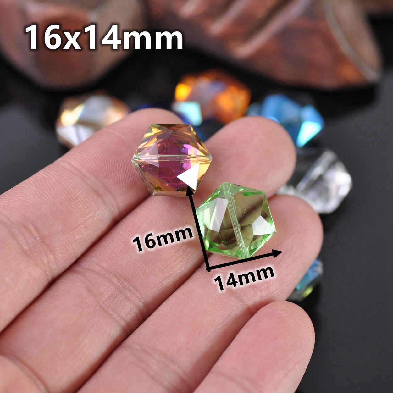 10pcs Hexagon 12mm 16mm 20mm 22mm Faceted Crystal Glass Loose Beads DIY Jewelry