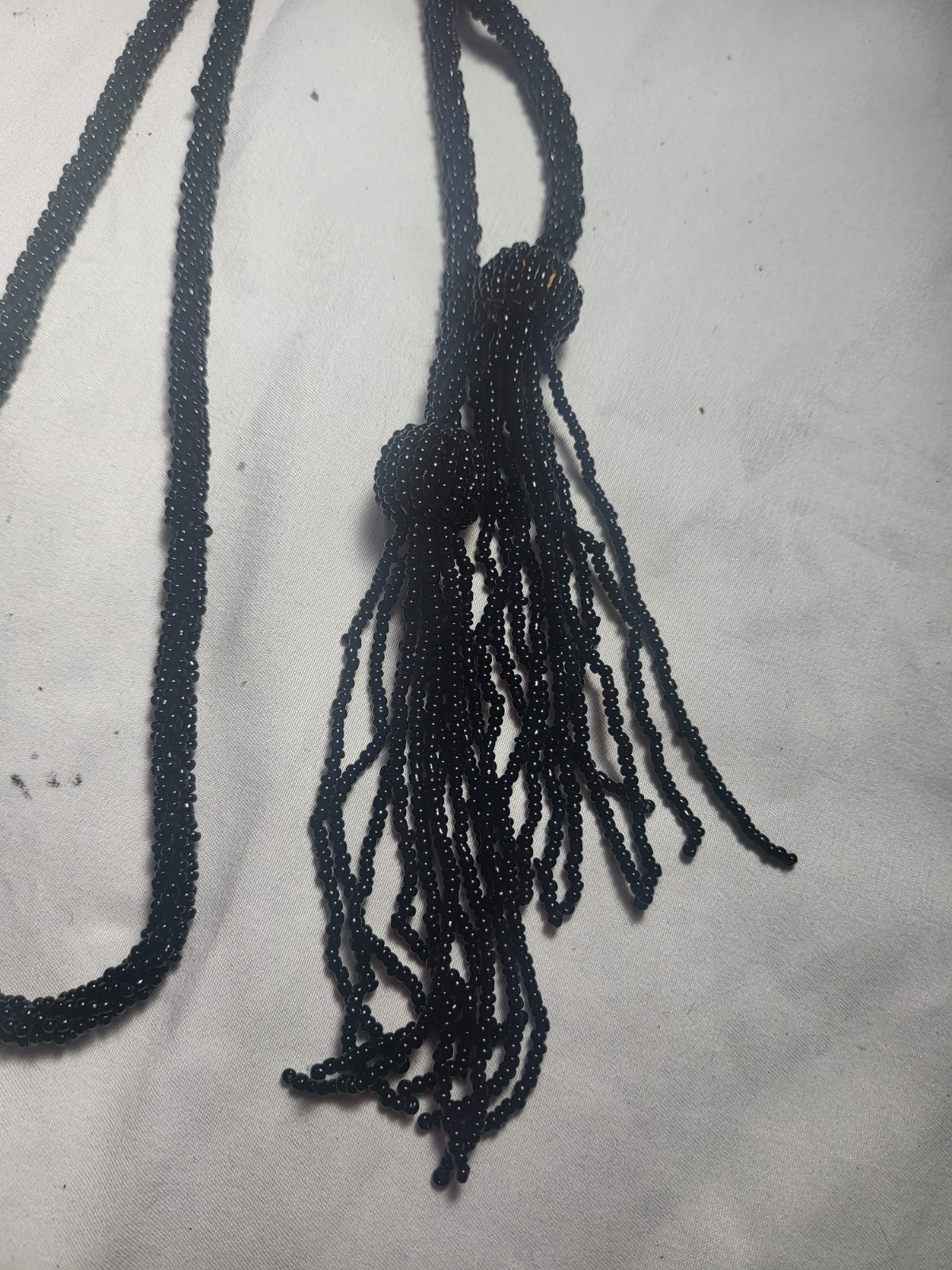 Vintage 1920’s Black Jet Beaded Lariat Flapper 56 inch Necklace with Tassels
