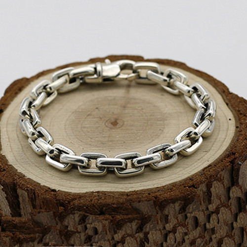 Men‘s 925 Sterling Silver Bracelet Link Classical Chain Loop Jewelry 6.3″- 8.7″