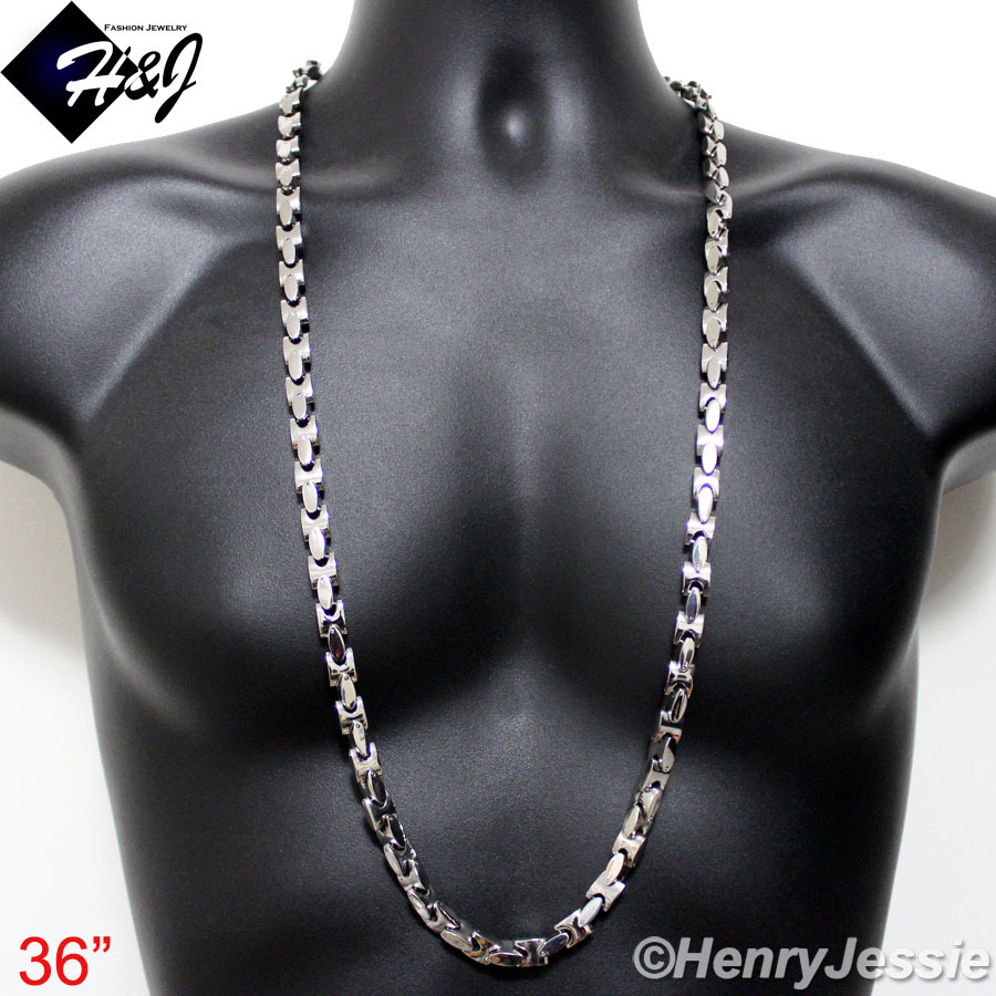 18-40″MEN Stainless Steel 6mm/8mm Silver Interlock Bone Link Chain Necklace*N137