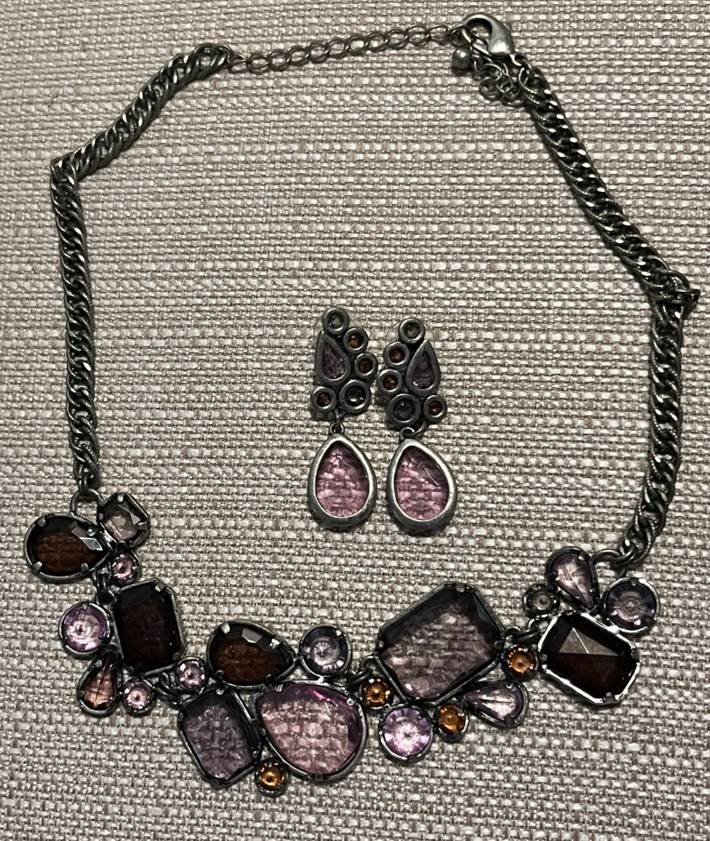New! Anthropologie Pink Statement Necklace With Matching Earrings