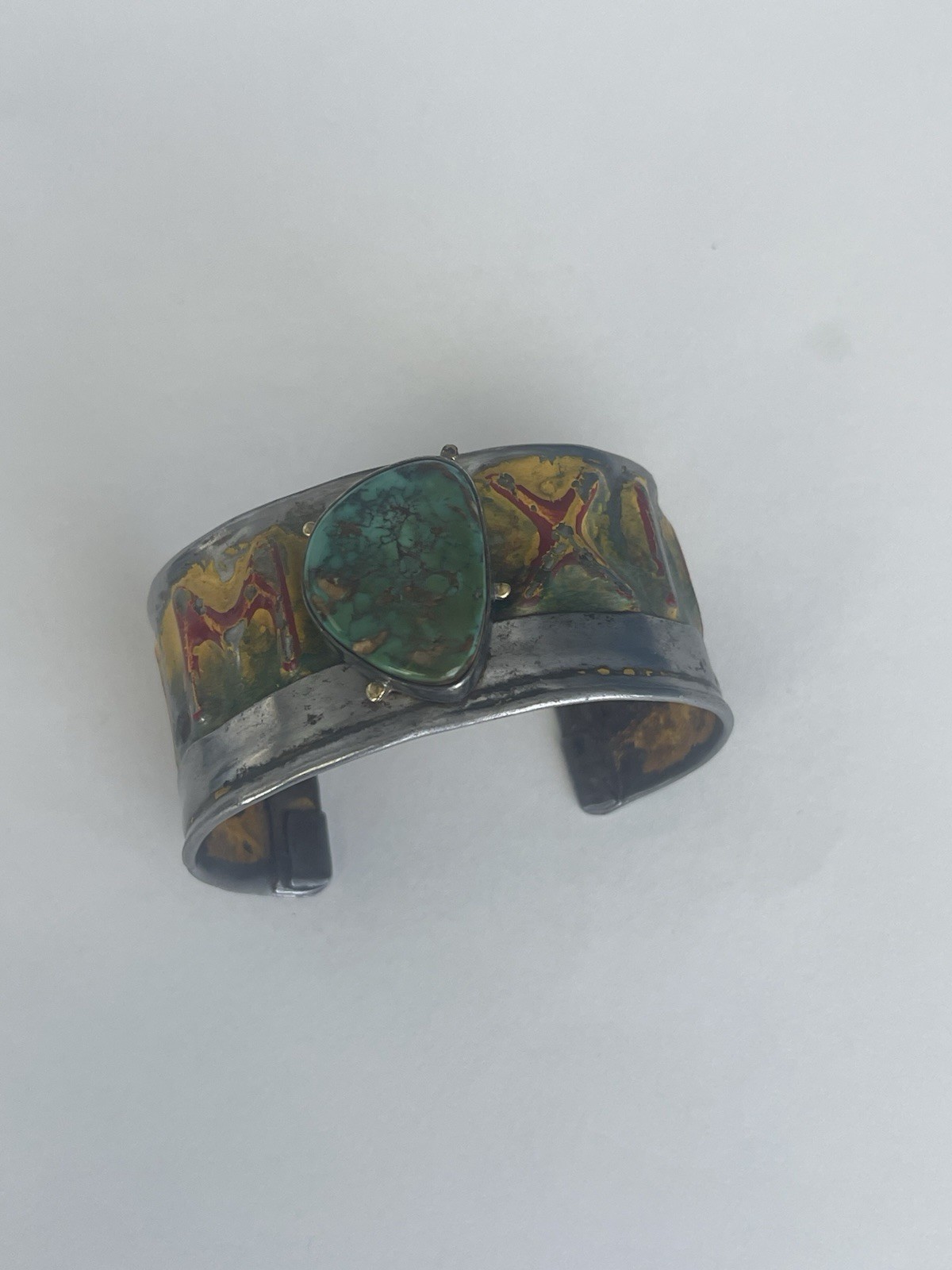 Kit Carson New Mexico License Plate Cuff Bracelet Turquoise 18k accents artisan