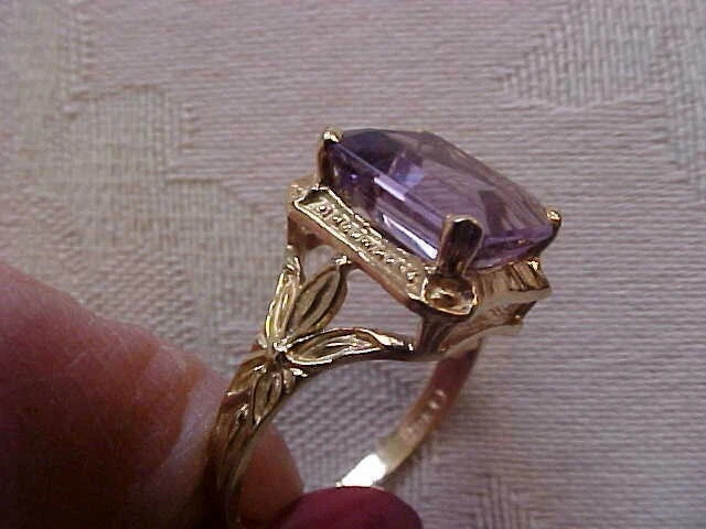 3Ct Emerald Cut Purple Amethyst Solitaire Engagement Ring 14K Yellow Gold Plated