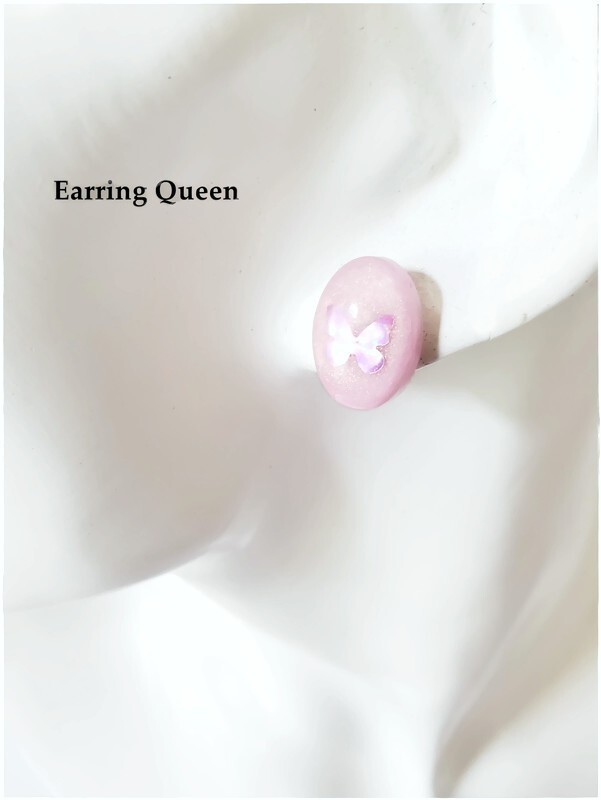 Pink Butterfly Stud Earrings Resin Stainless Steel Hypoallergenic Gift for Her