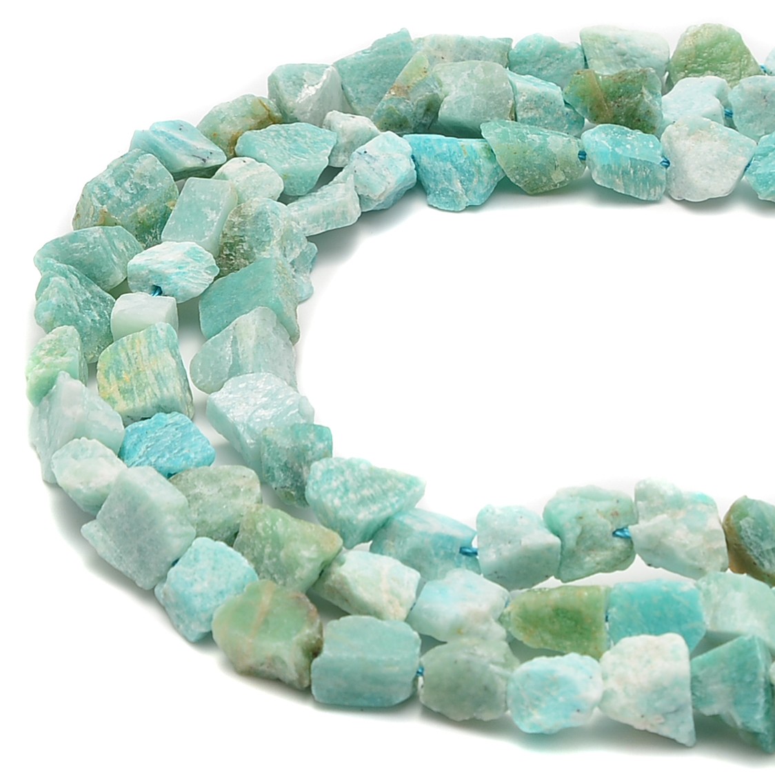 Green Amazonite Rough Nugget Chunks Side Drill Beads Approx 9x10mm 15.5″Strand
