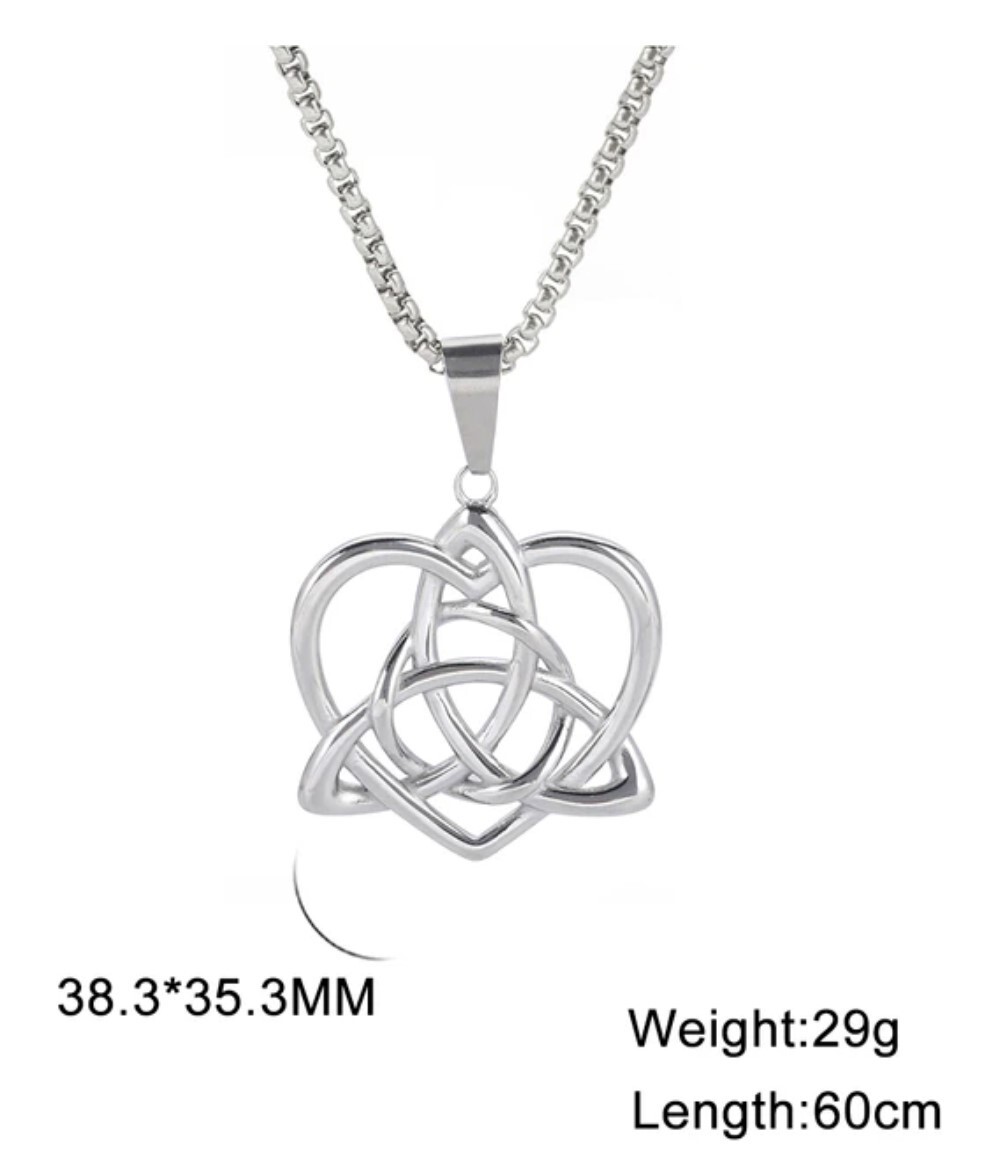 Stainless Steel Triquetra In Heart Necklace with 60 cm (23.6 inch) chain