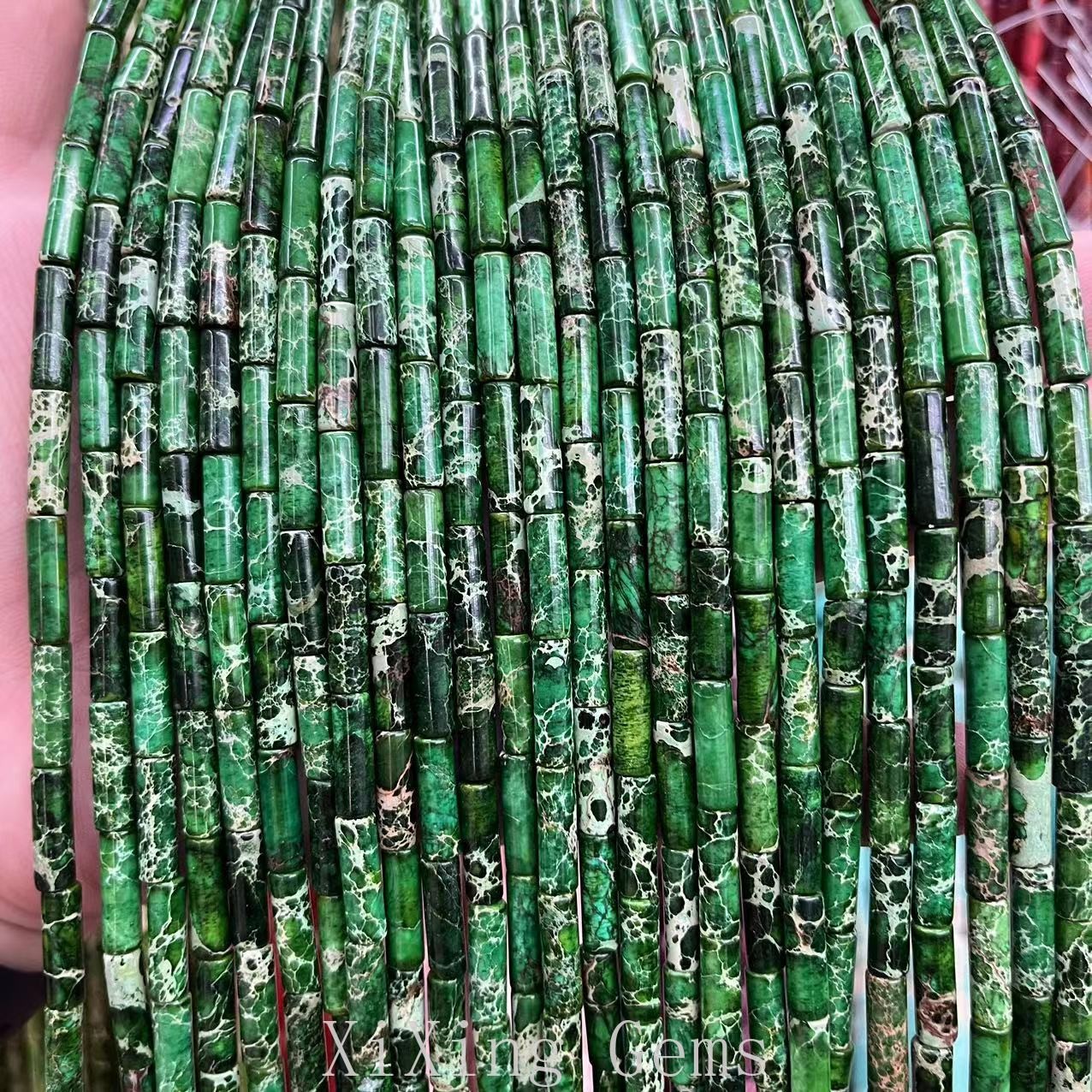 4x13mm Black Green Tube Natural Sea Sediment Jaspers Beads for Jewelry Making