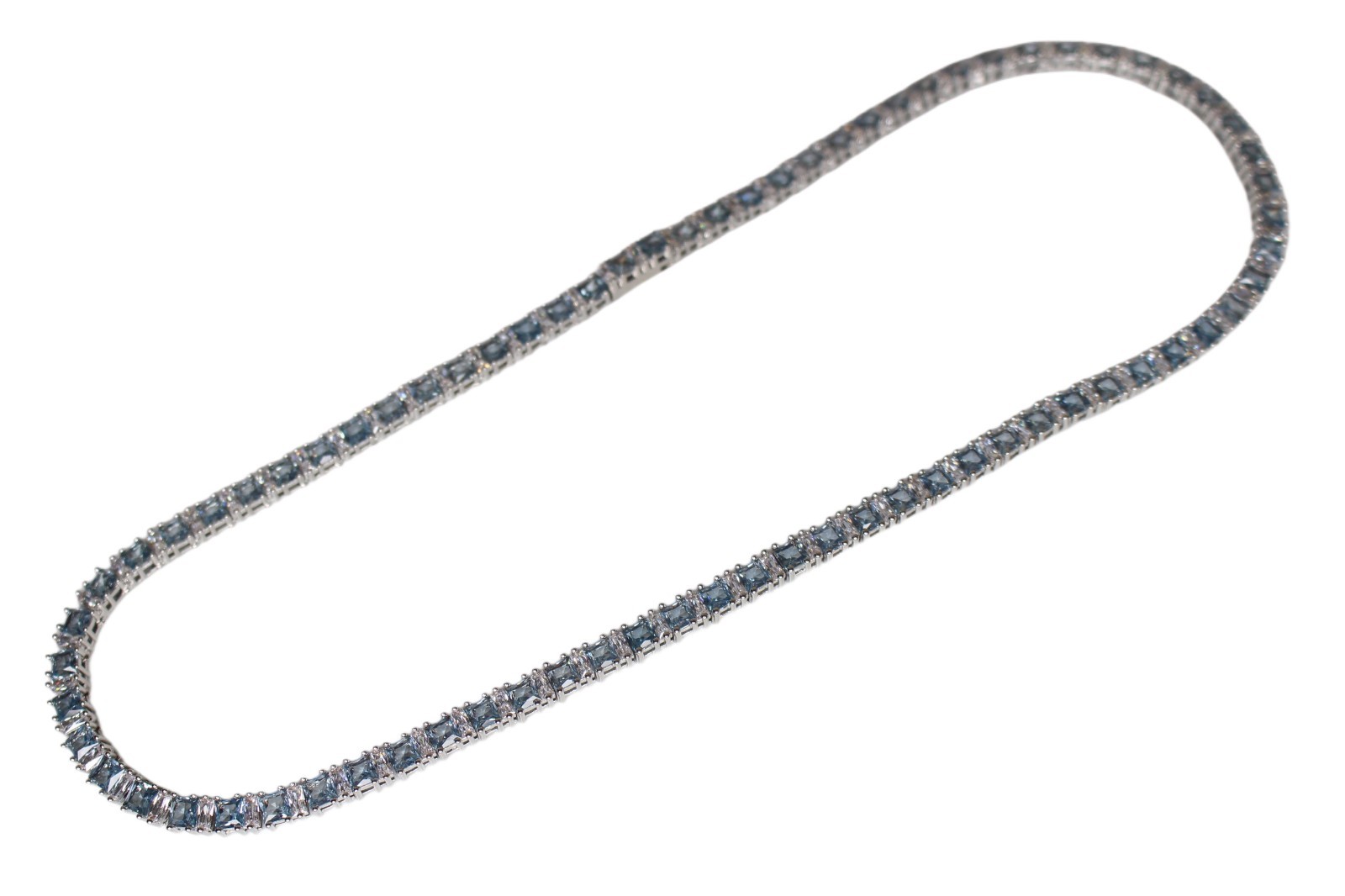 4mm True Blue Tennis Chain Necklace 85ctw BAGUETTE Lab Sim VVS1 Diamond Sapphire
