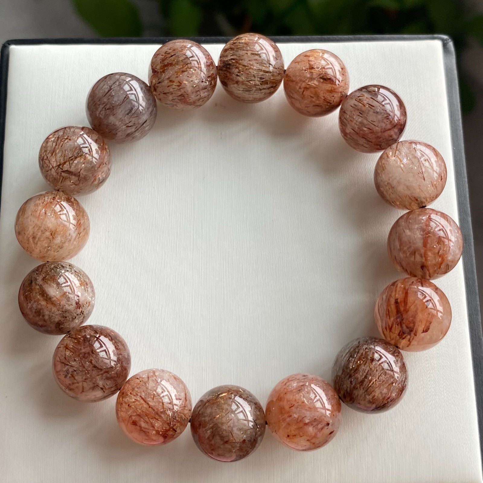 13.7mm Natural Black Gold Rutilated Super 7 Quartz Crystal Beads Bracelet1971