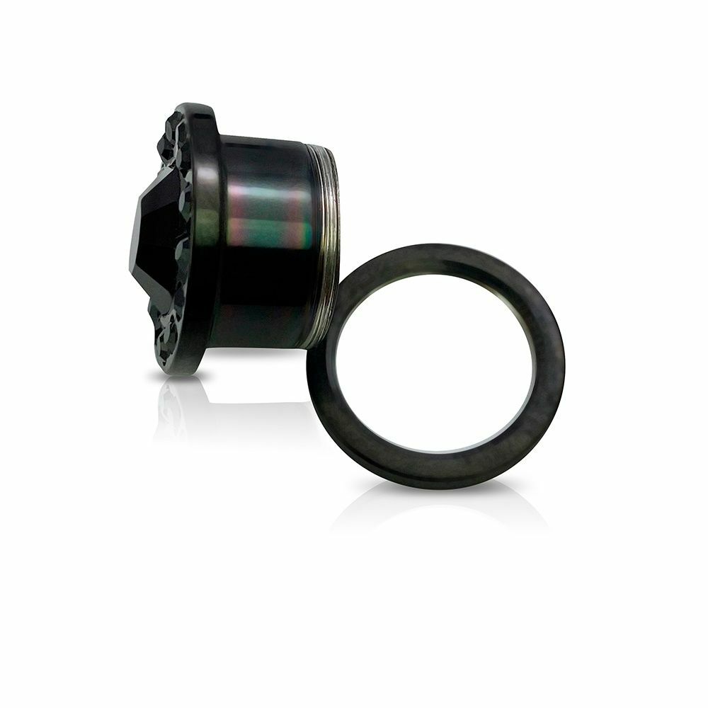 CZ Centered Black Surgical Steel Screw Fit Plugs- Sold as a Pair