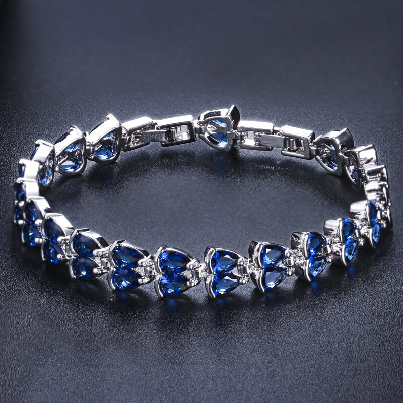 Silver Plated Cubic Zirconia Red Two line Drop Tennis Bracelet for Women Jewelry