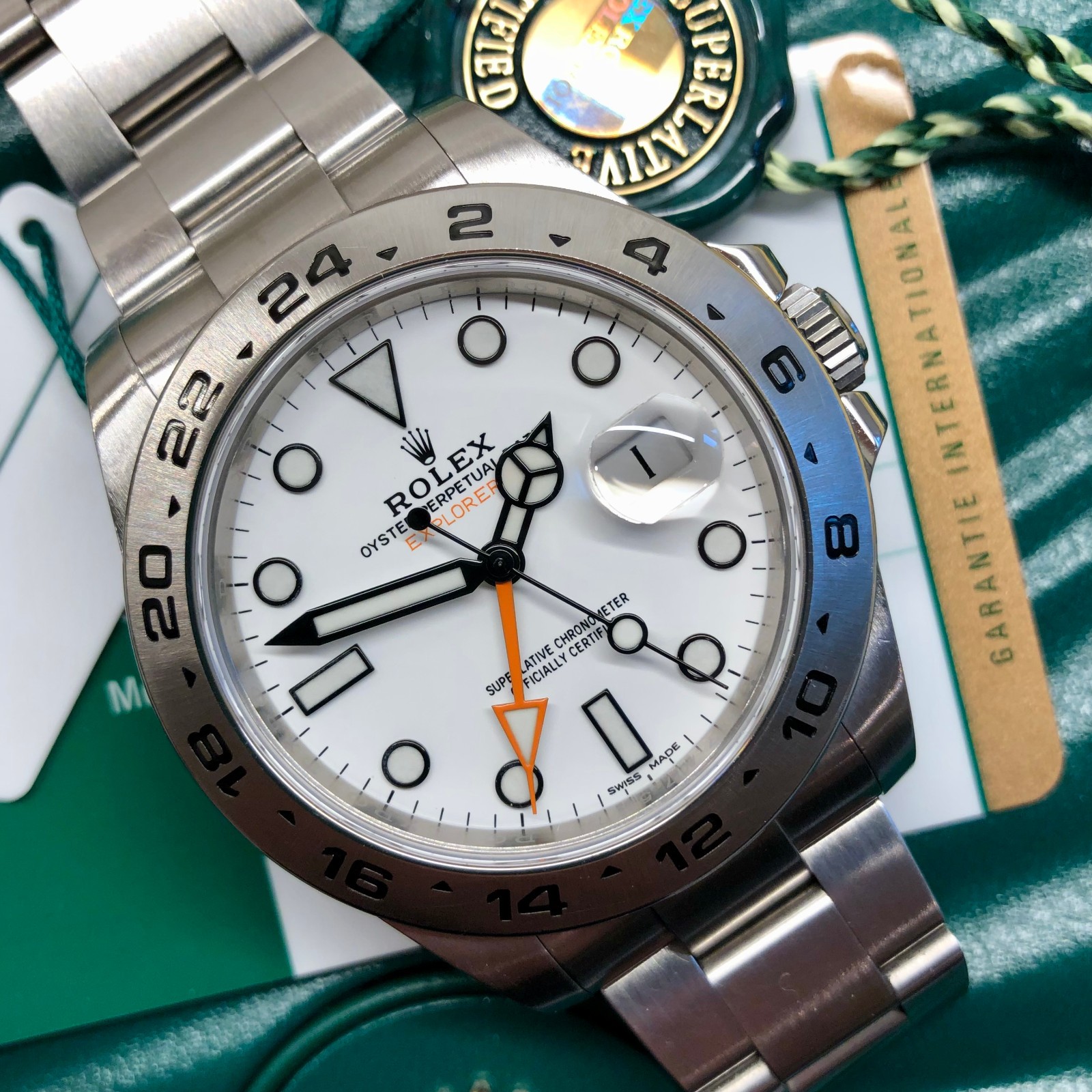 Rolex Explorer II 216570 White Steel GMT Oyster Perpetual Wristwatch Box Papers