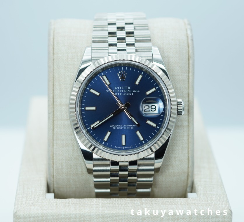 Rolex 126234 DATEJUST 36 FLUTED BEZEL BLUE DIAL JUBILEE BAND 2023 WARRANTY FULL