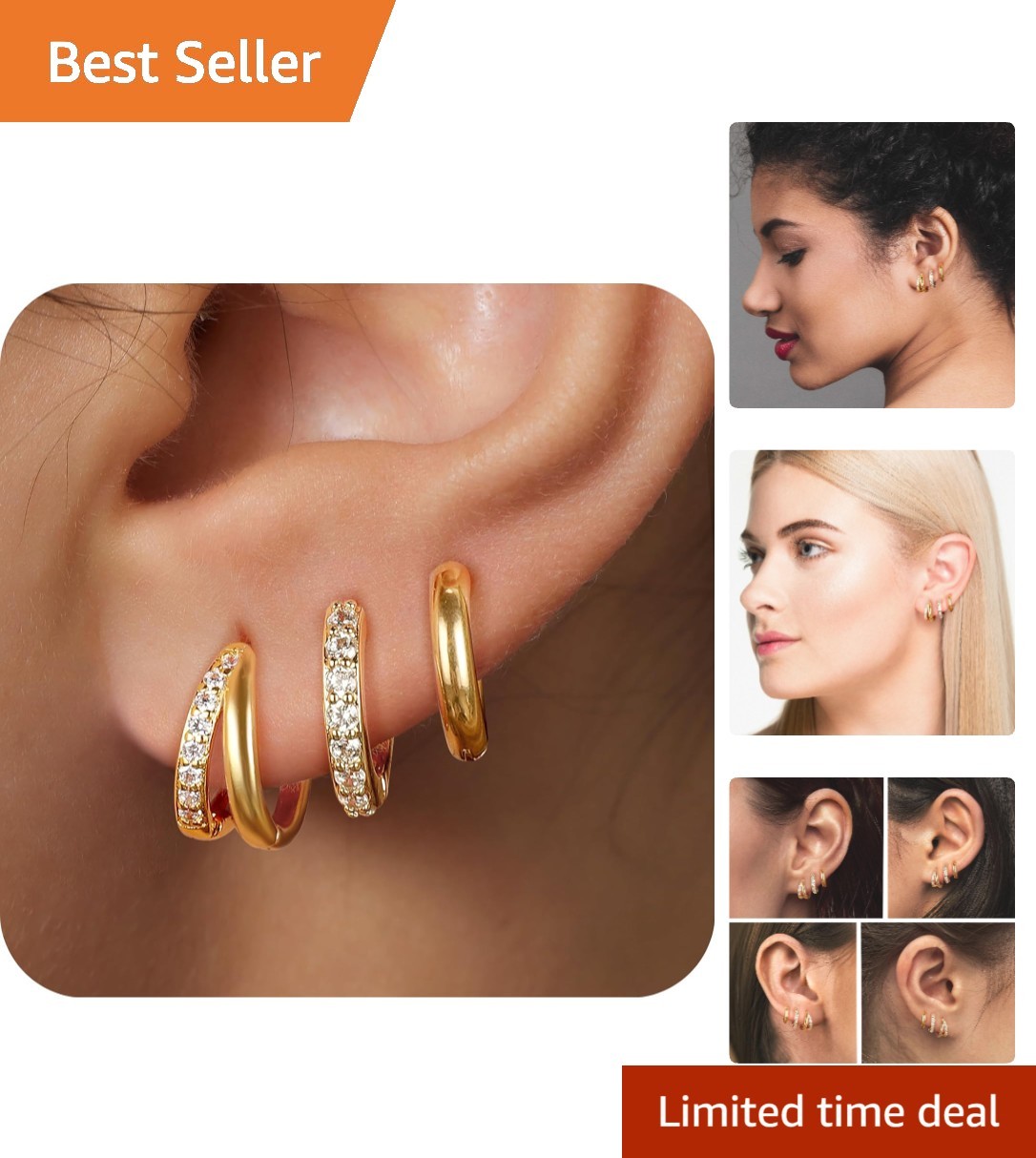 3 Pairs Hypoallergenic Gold Huggie Hoop Earrings Set – Lightweight & Stylish