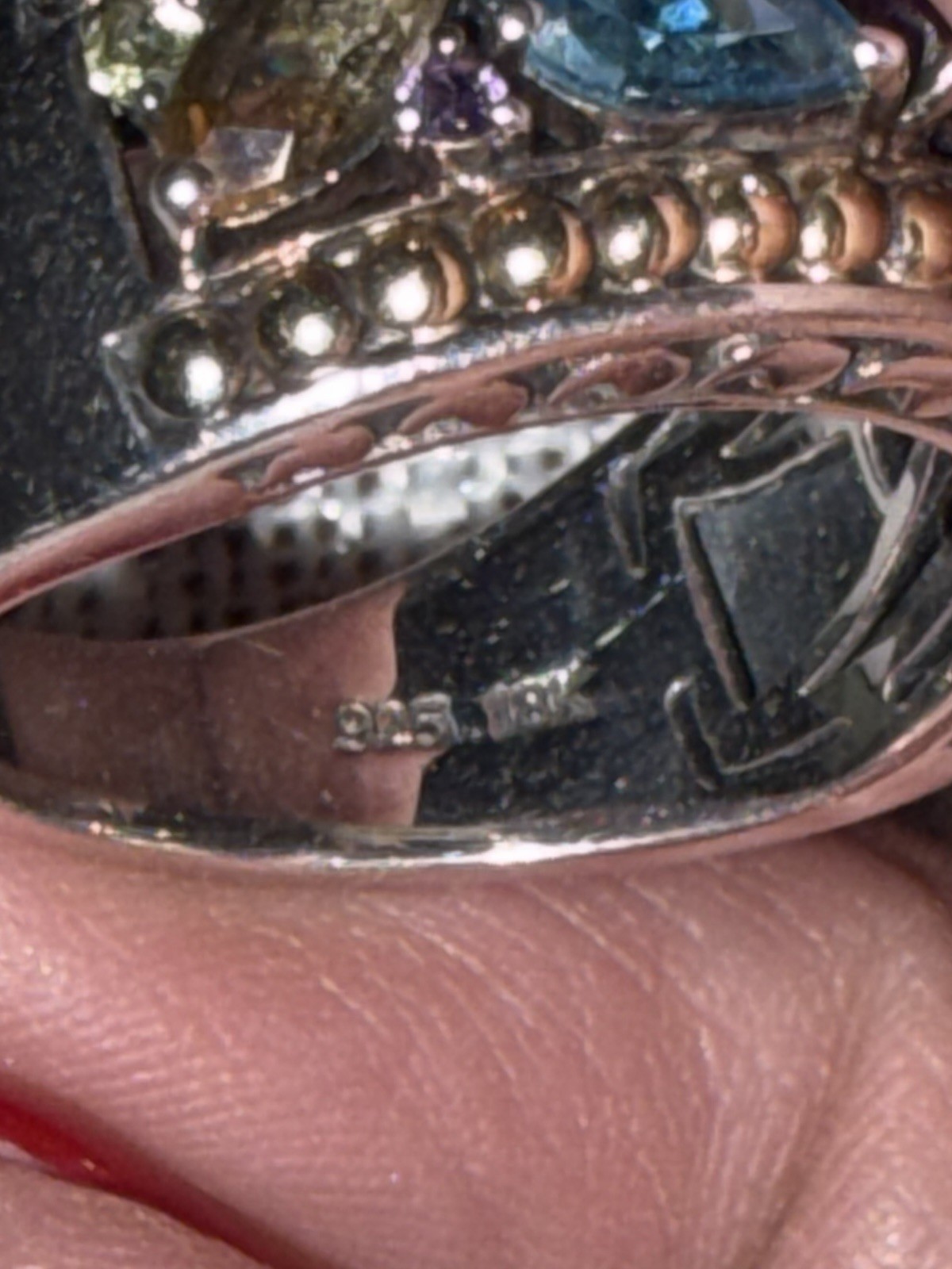 Effy Balissima Multi Stone Silver 18K Gold Ring Size 7