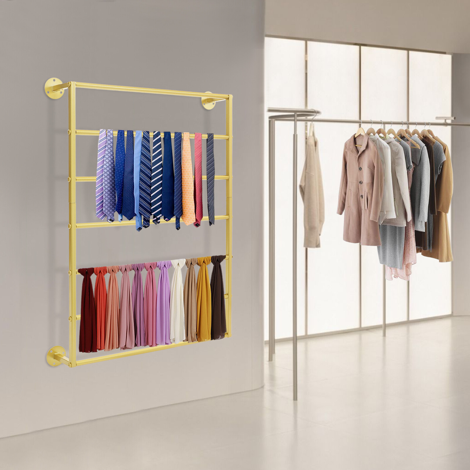 Gold 7-tier Wall Mounted Scarf Rack Display Rack Towel Storage Rack Carbon Steel