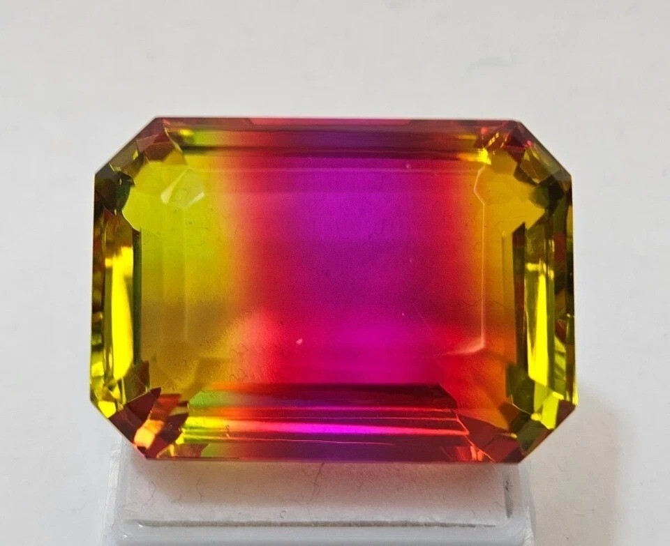 Natural Tourmaline Bi-Colour Emerald Cut 89-90 Ct Certified Loose Gemstone