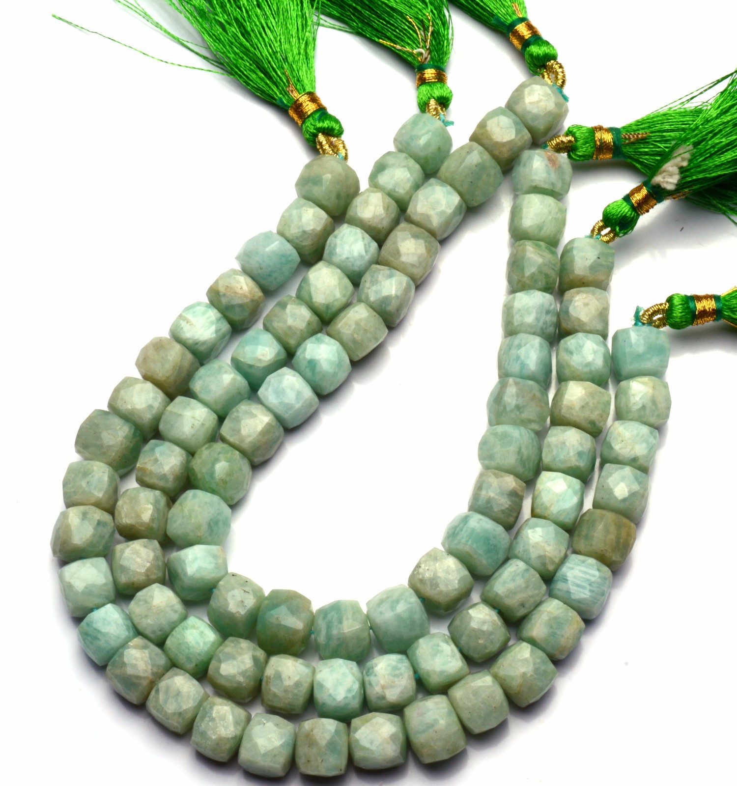 Natural Gemstone Amazonite 8MM Approx. Faceted Cube Beads Strand 8.5″