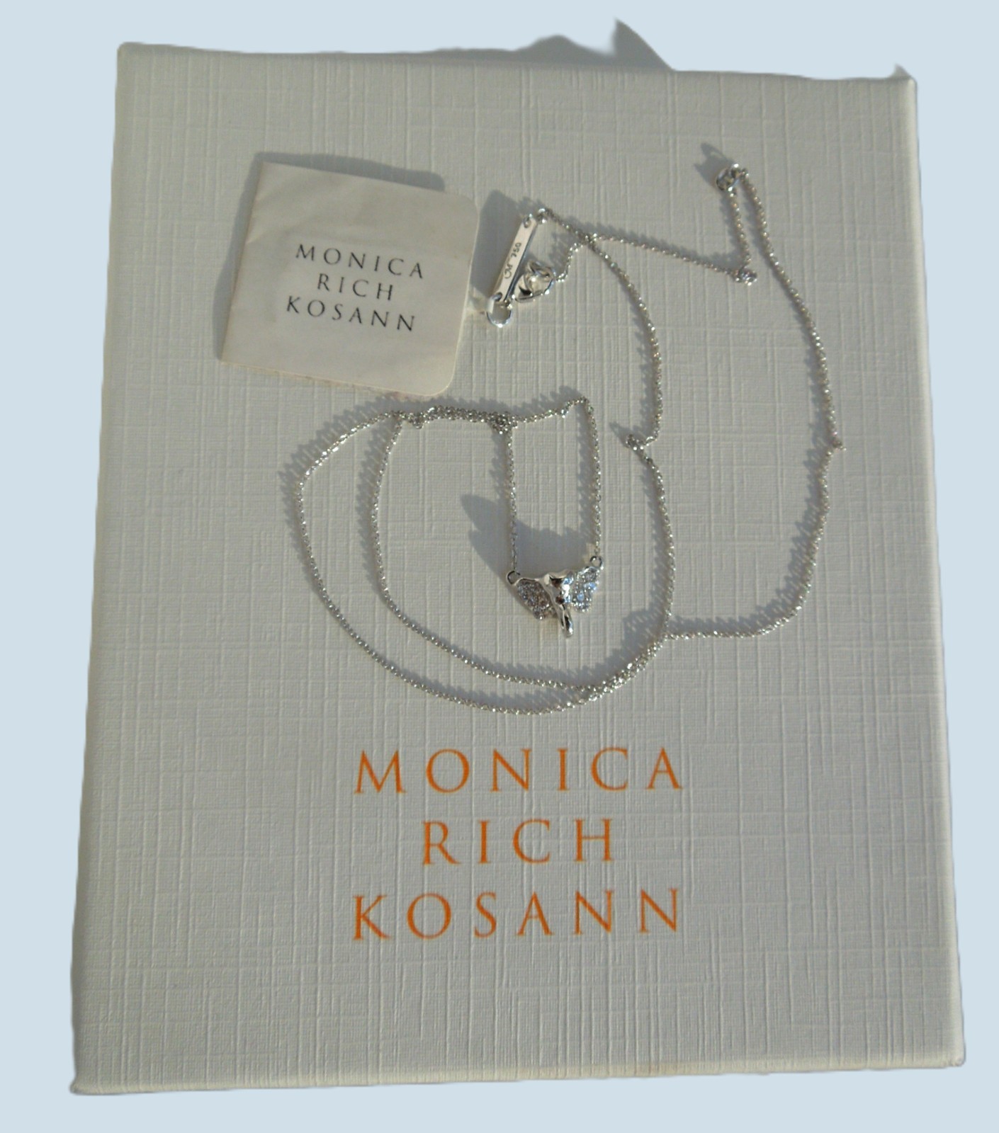 Monica Rich Kosann 18K White Gold & Diamond Elephant Luck Necklace $1,100 NWT