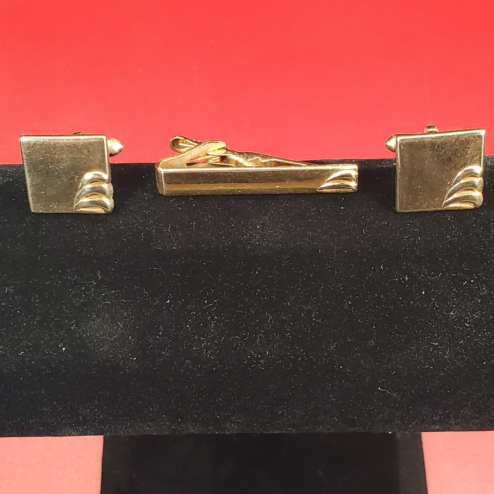 SWANK Cufflinks Square Gold Tone Cuff Links w/ Tie Bar Bullet Back Vintage