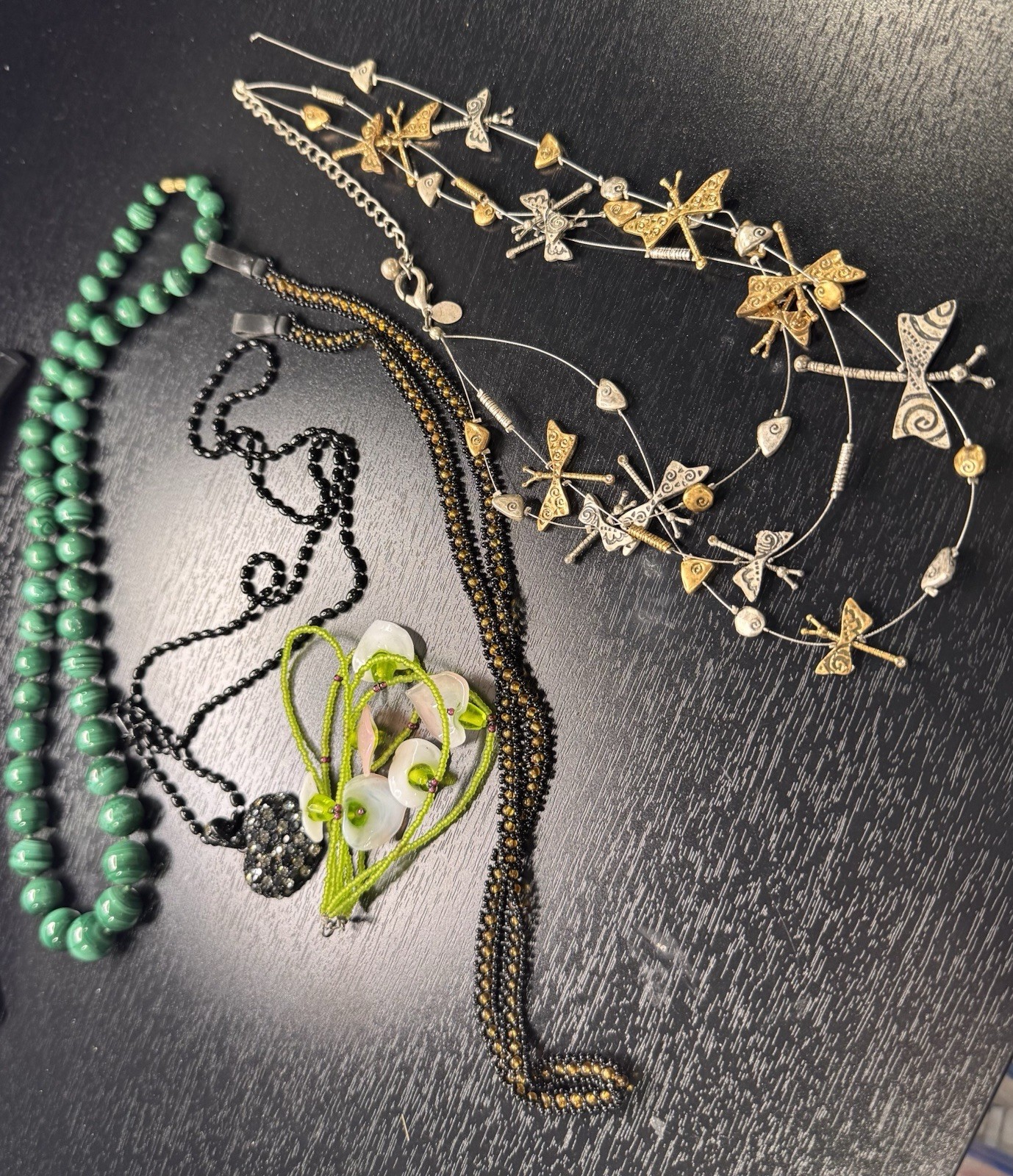 Women’s Fashion Jewelry Mixed Lot Necklaces Bracelet Gold Green 6pc
