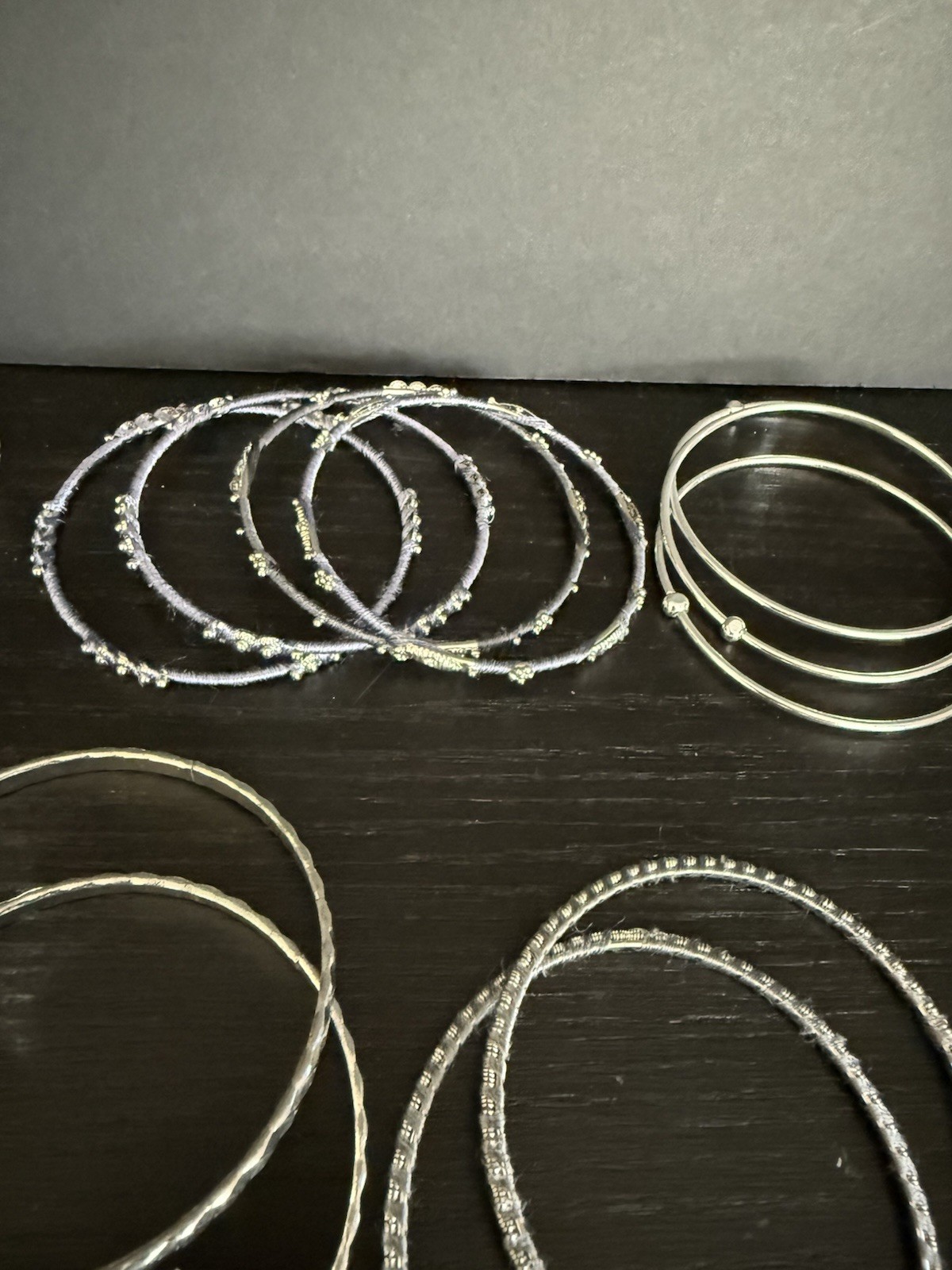 Lot Of 20+ Silver Tone Bangle Bracelets Thin Lightweight Stackable Textured