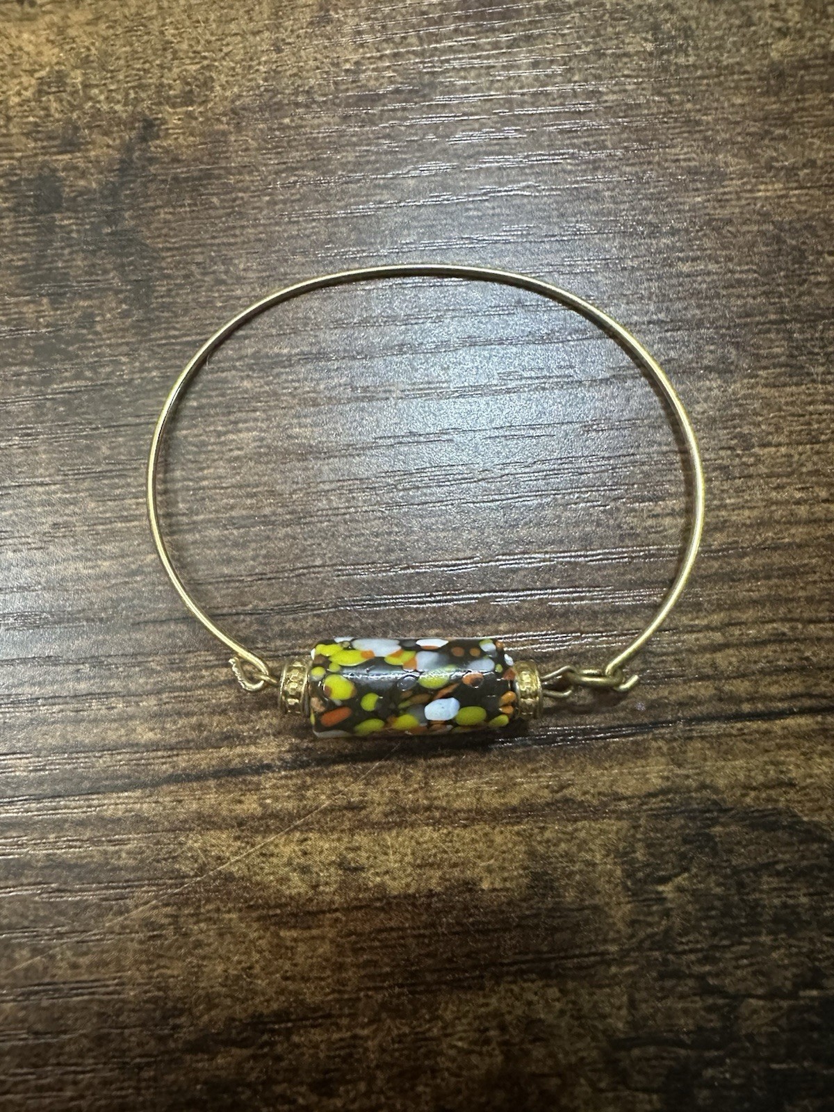 Handmade Artisan Metal Braclet With Glass Pottery Bead BoHo Free Shipping