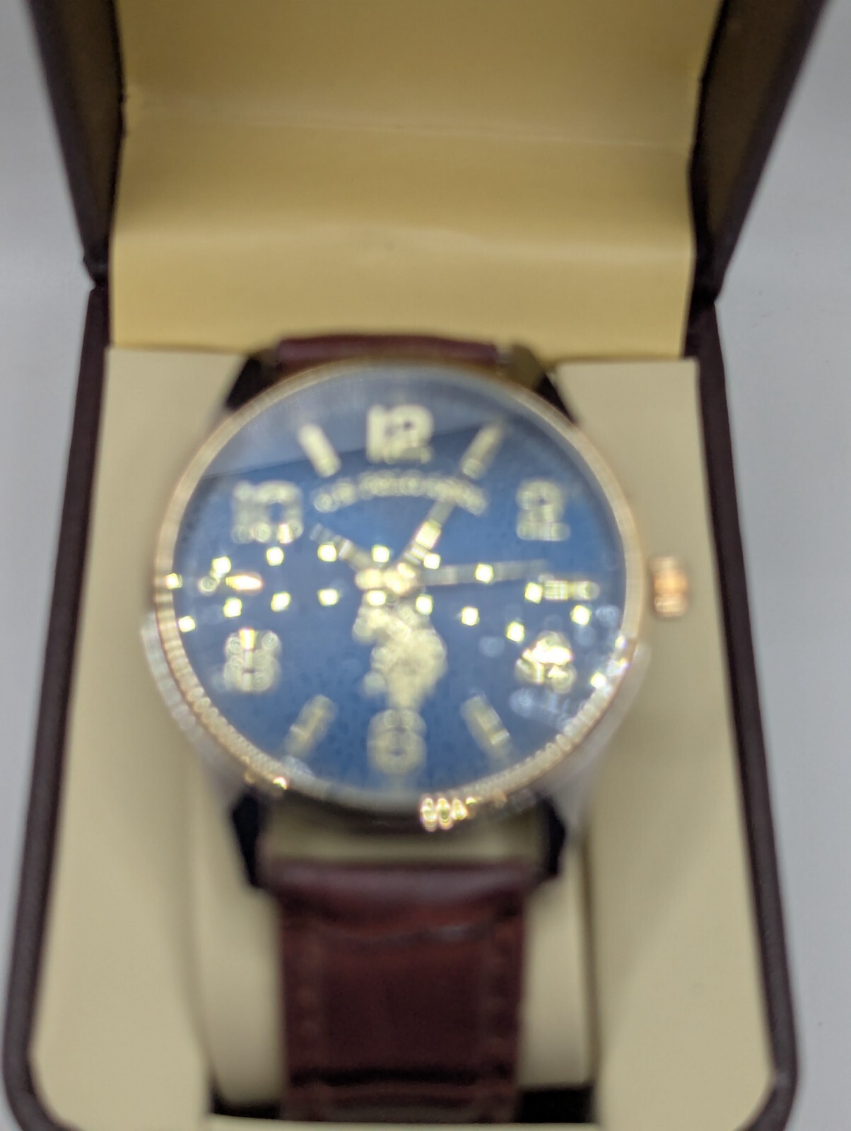 U.S. Polo Assn Mens Brown Band Silver Case 12-Hour Dial Casual Wristwatch