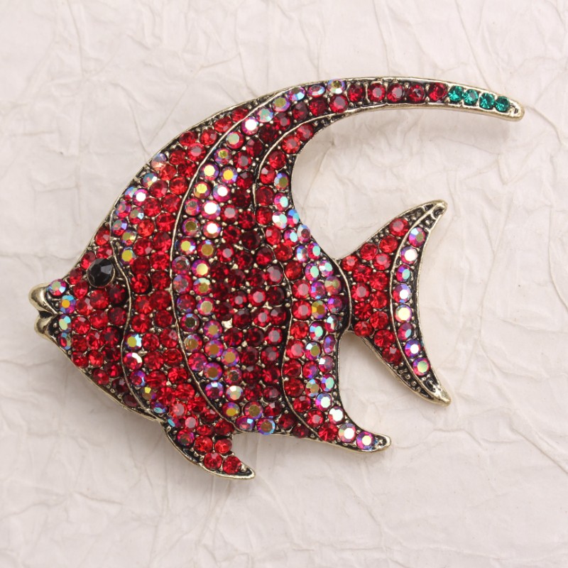 Vintage Red Fish Brooch with Rhinestones: Retro Jewelry Accessory, Perfect Gift