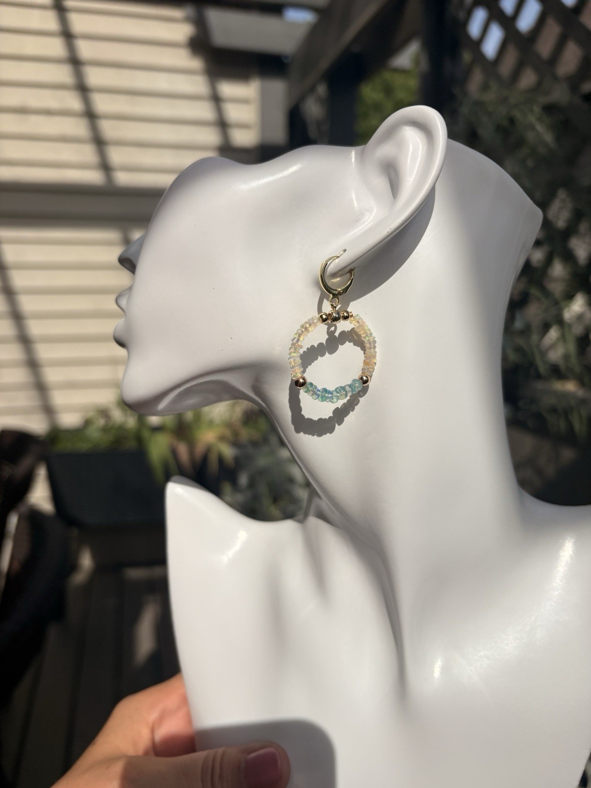 Fire Opal Earring Blue and White hoop earrings Summer jewelry gift for her