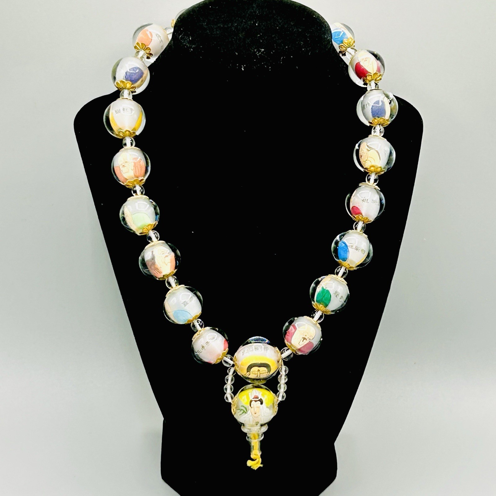 Reverse Handpainted Prayer Beads from the Early to Mid 20th Century Vintage