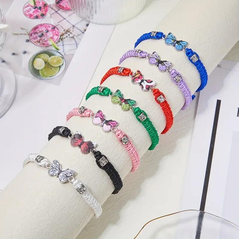 Fashion Women Bllack Classic Braided Flat Knot Butterfly Strap Bracelet Rope New
