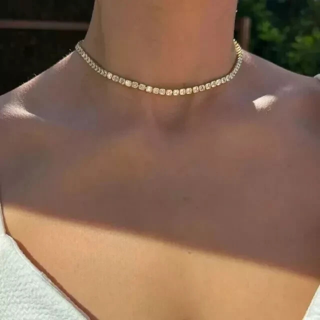 20.00CT Asscher Cut Lab-Created Diamond Tennis Necklace 14k Yellow Gold Plated
