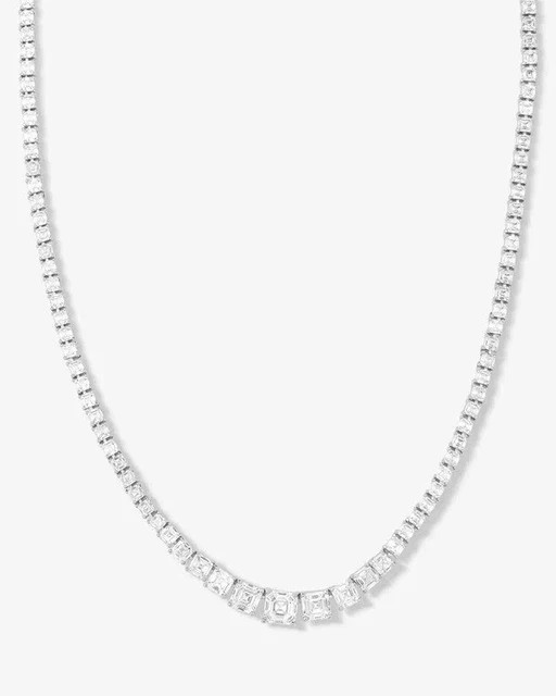 28CT Round Cut Lab Created Diamond Tennis Necklace 14K White Gold Plated
