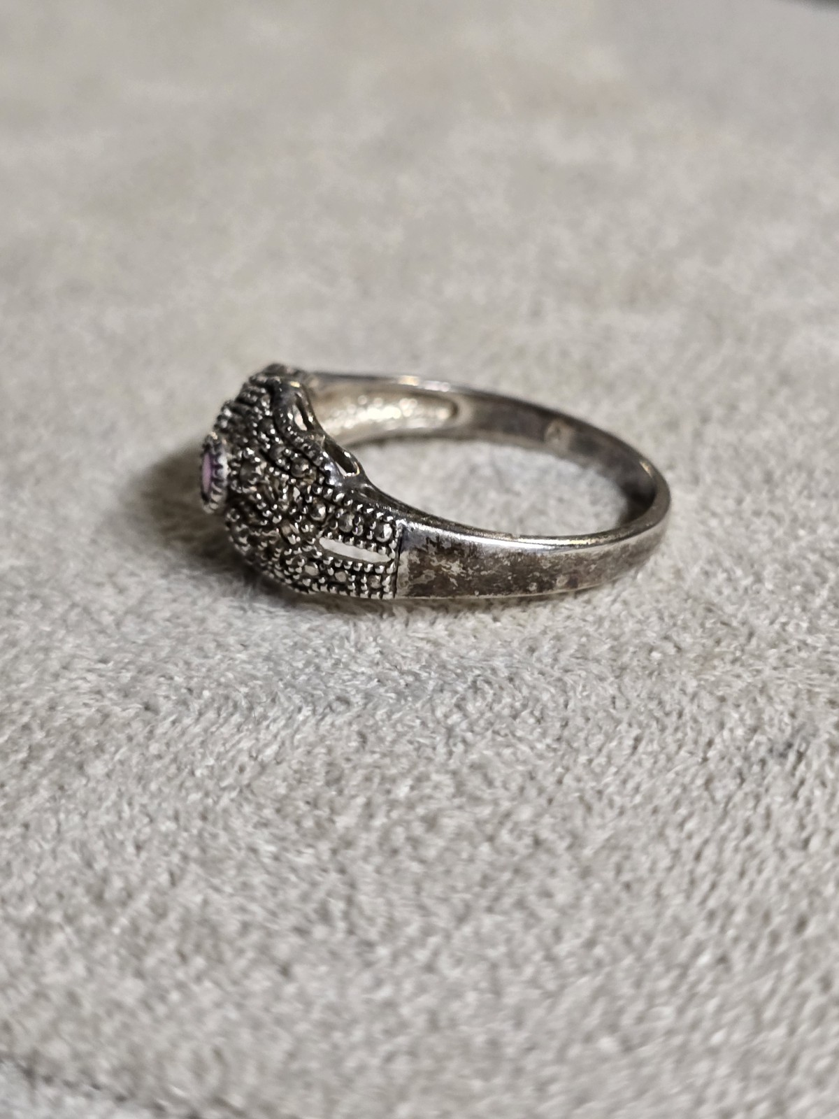 Unique Sterling Silver Filligree Pink White Cz Ring Size 11 925