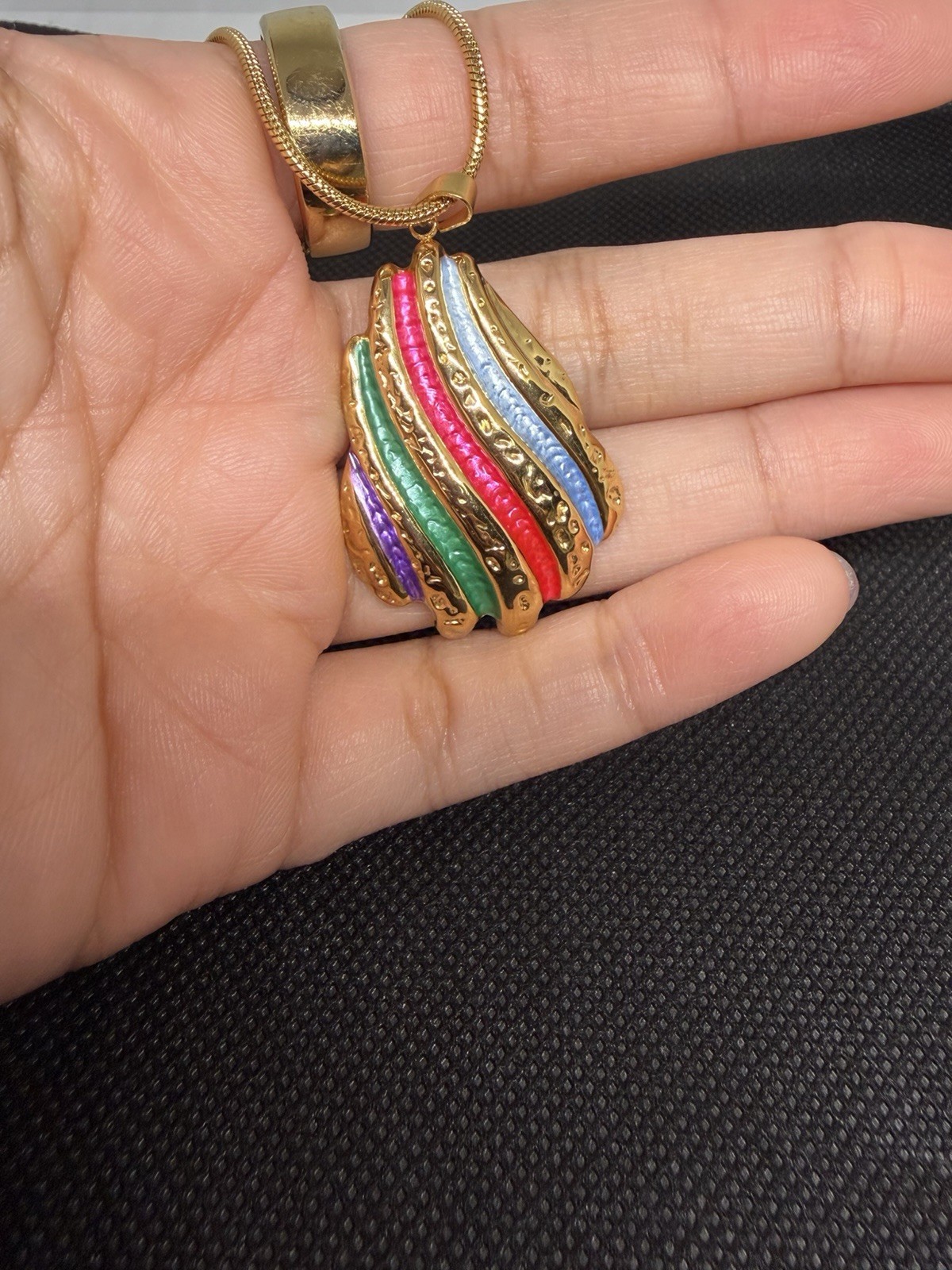 18K Gold Plated Multicolor Enamel Shell Pendant Necklace Snake Chain