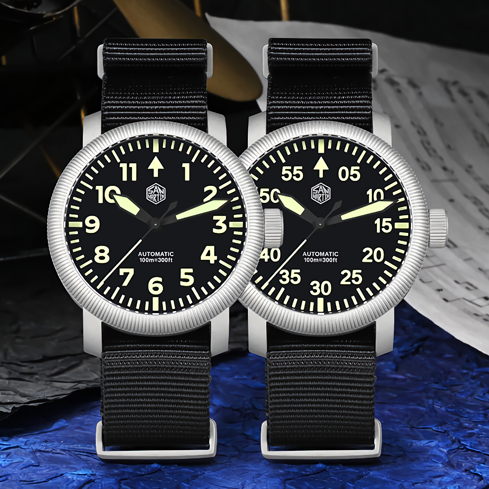 SAN MARTIN SN0143-G Automatic Stainless Steel 40mm 10ATM Retro Pilot Men’s Watch