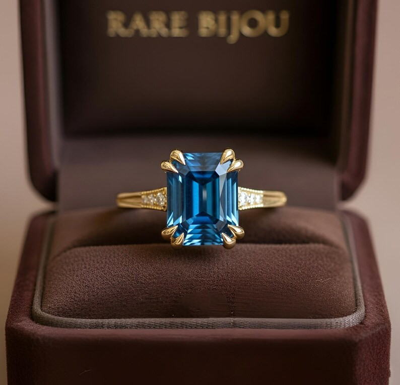 Lab Created Blue Topaz Ring, Base Metal: Brass Finish: Gold Plated, Gift