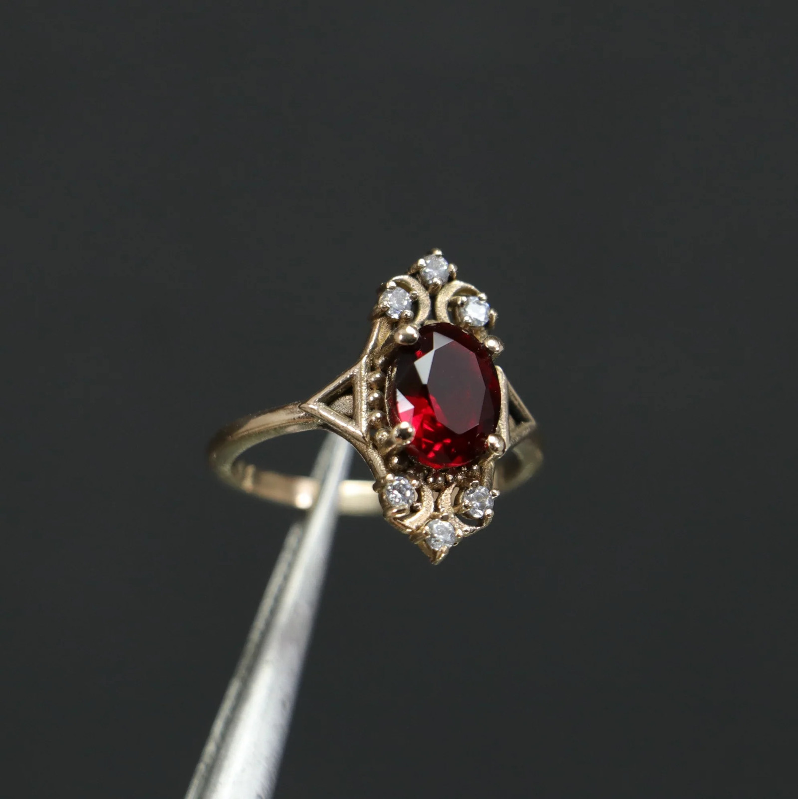 Handmade Garnet and Moissanite Ring