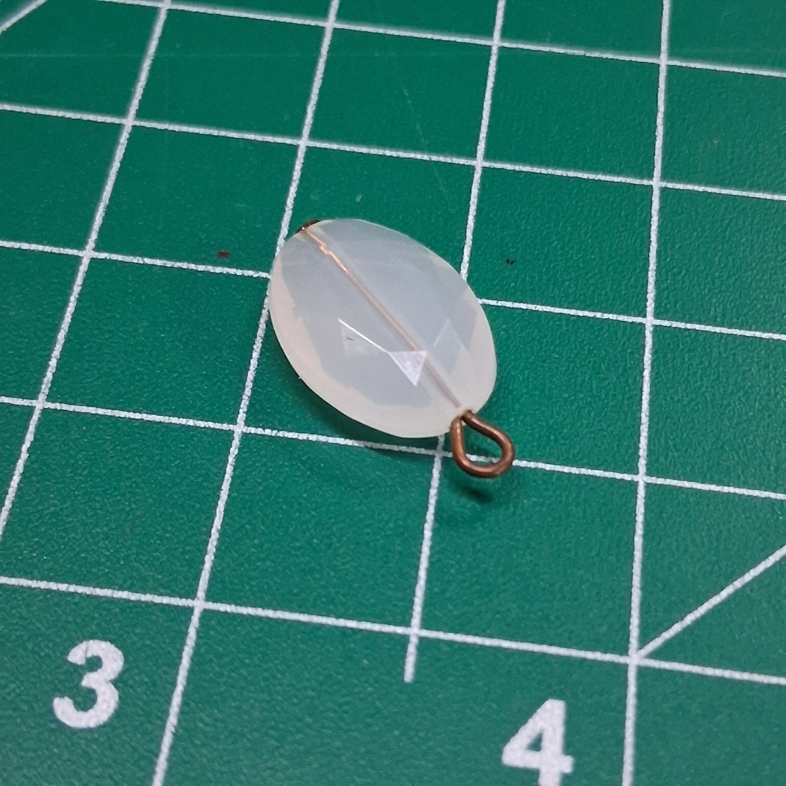 Vintage Milky Transparent Plastic White Faceted Oval Bead Pendant