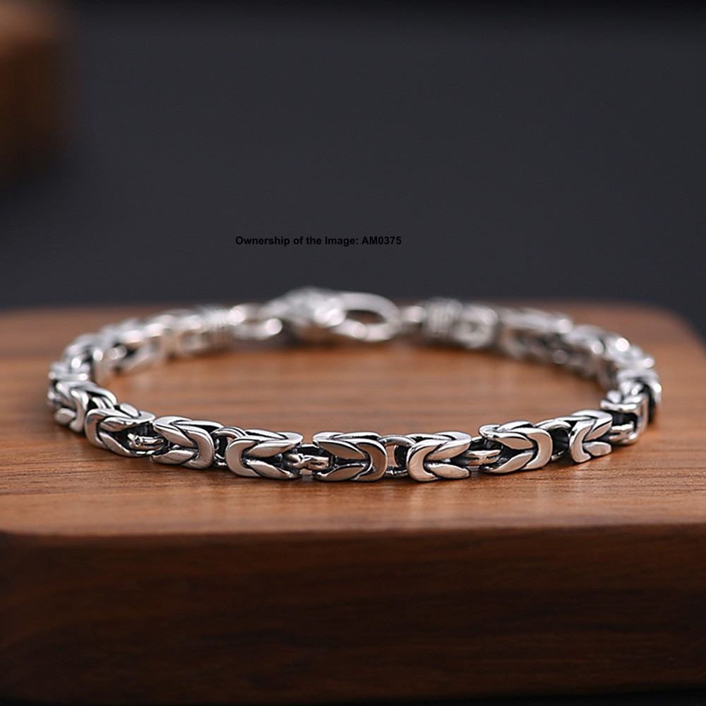 Pure 925 Sterling Silver Square Byzantine Chain Bracelet 5mm Link Unisex Jewelry