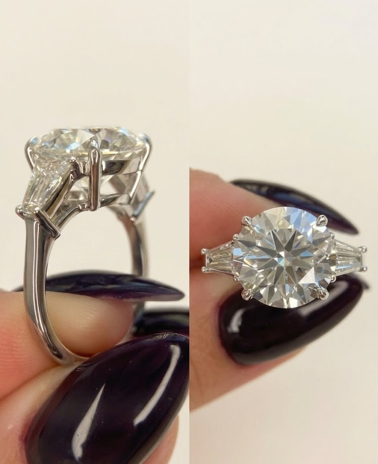 Lab Grown 6.80 Carat Round Cut E/VS1 Diamond Engagement Ring 14k White Gold IGI