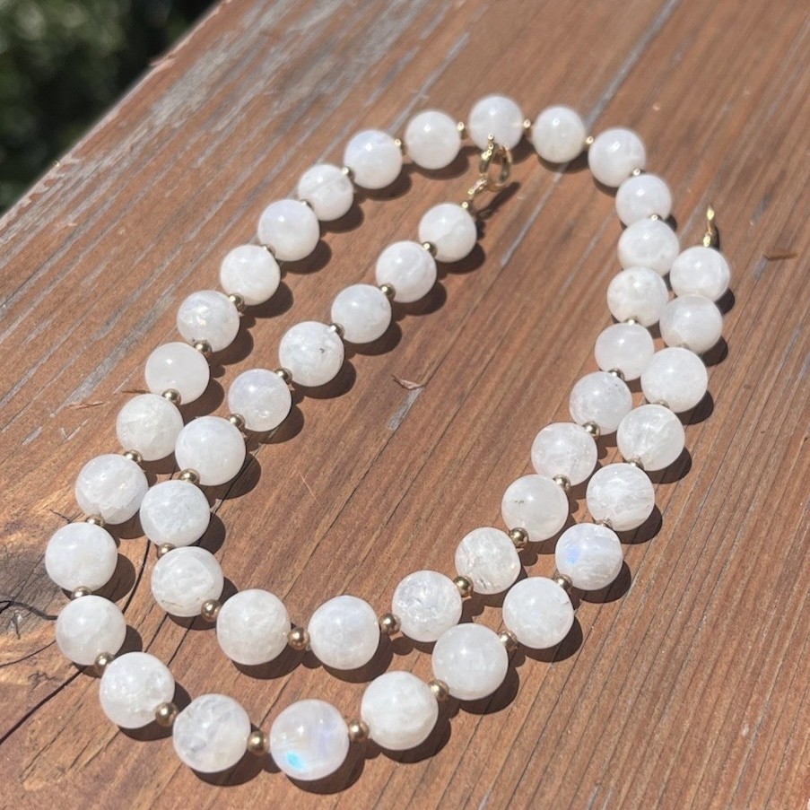 Rainbow Moonstone 8mm 18.5in. Necklace GF Hardware Vintage Style Artisan Made