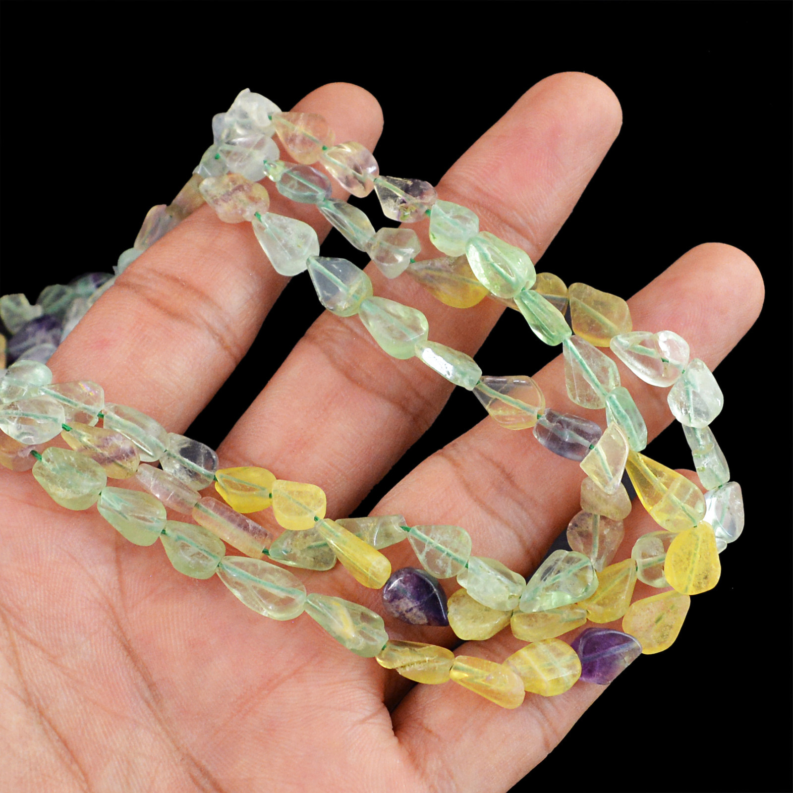 BEST QUALITY 305.00 CTS NATURAL RICH MULTICOLOR FLOURITE 3 LINE BEADS NECKLACE