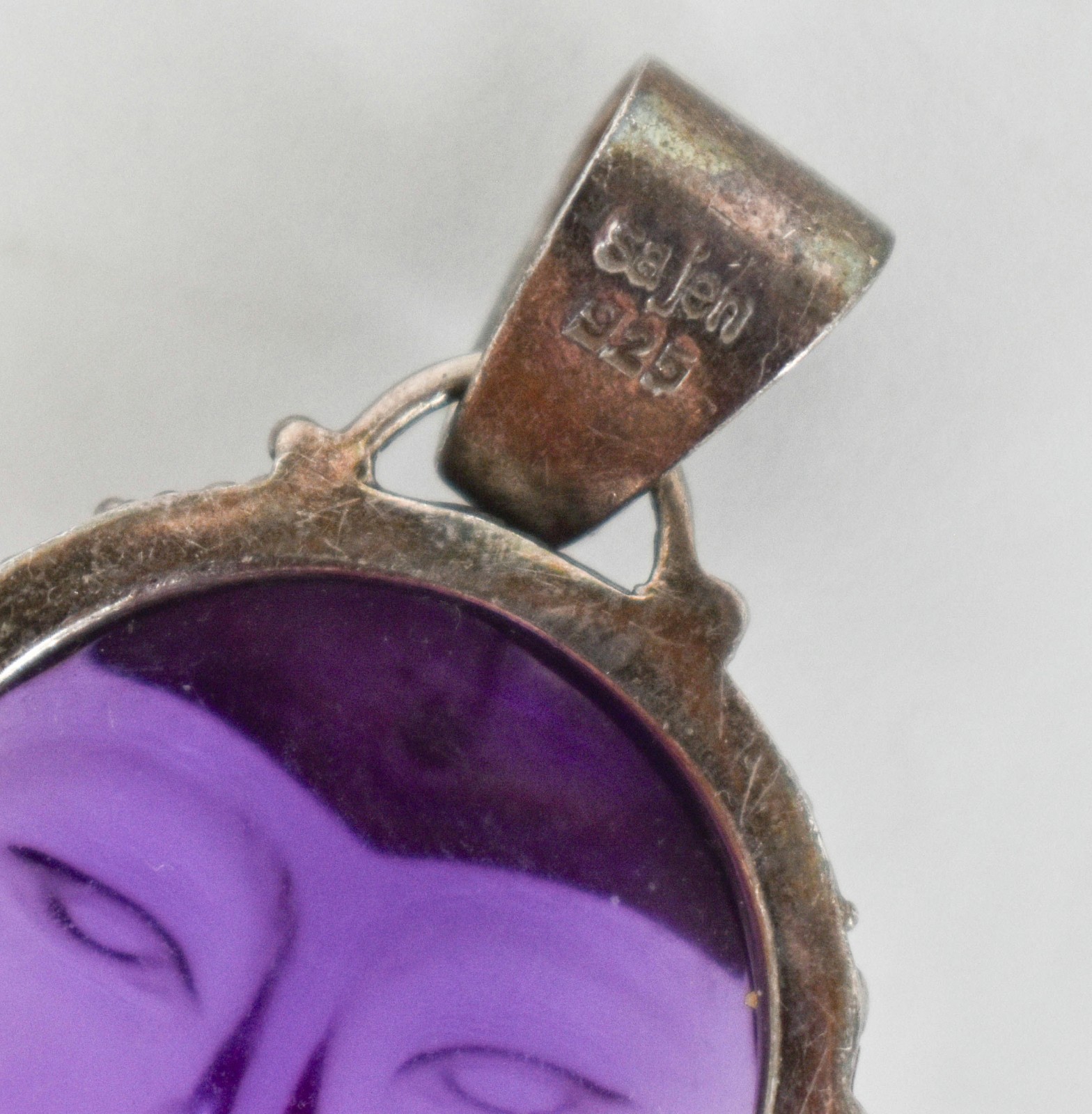 Sajen Sterling Silver 925 Carved Amethyst Fluorite Goddess Pendant