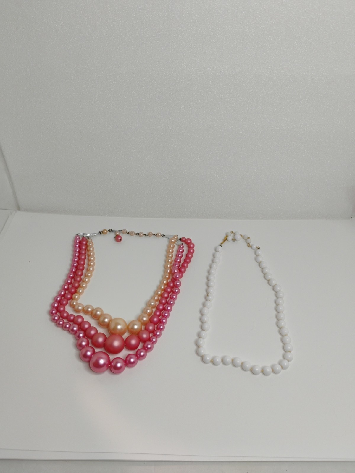 Japan On Clasp Two Necklaces ,Pink And White Faux Pearls, , Vtg