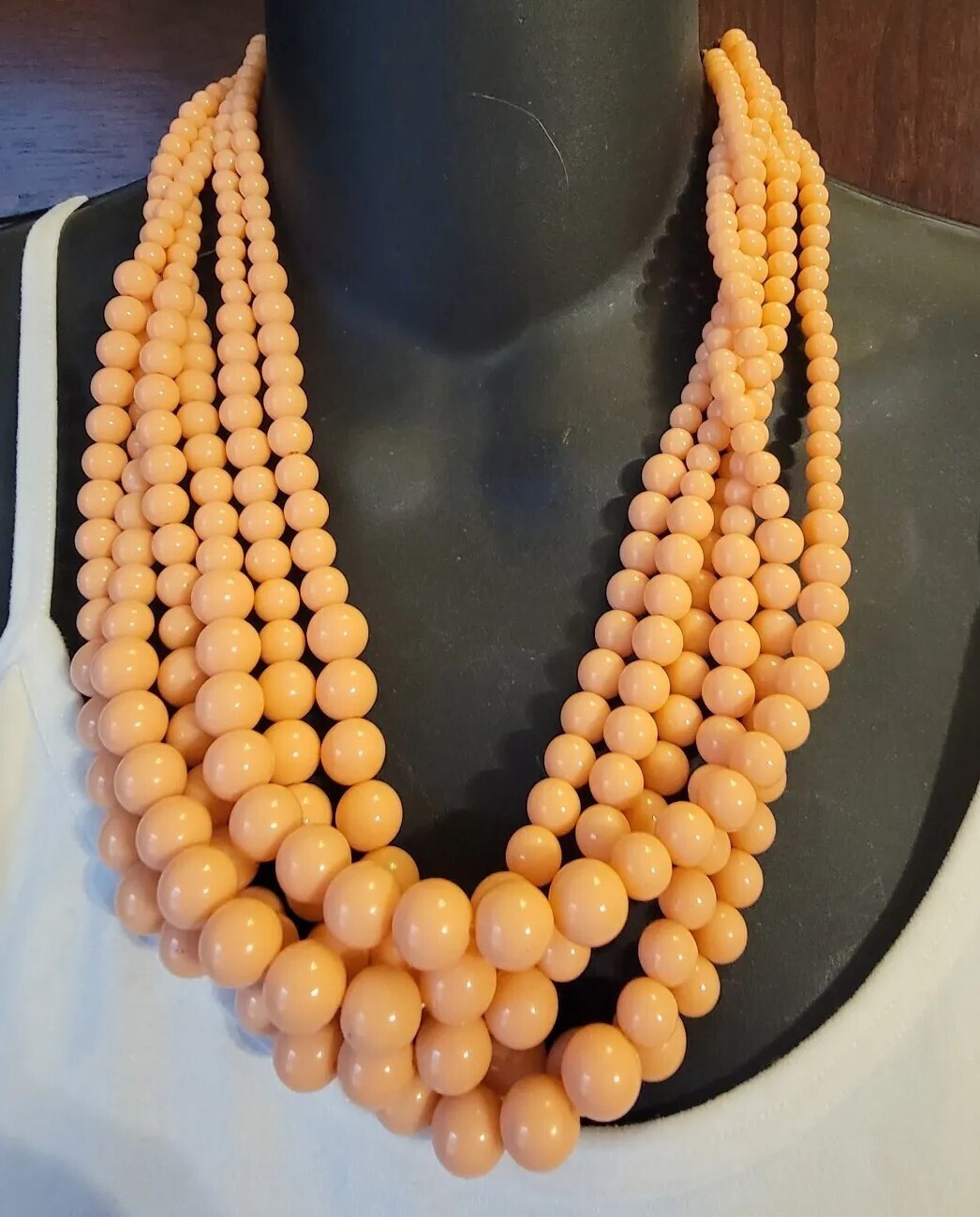 Contemporary Multi-Strand Beaded Necklace, Peach/Pink Statement Jewelry rd02-03